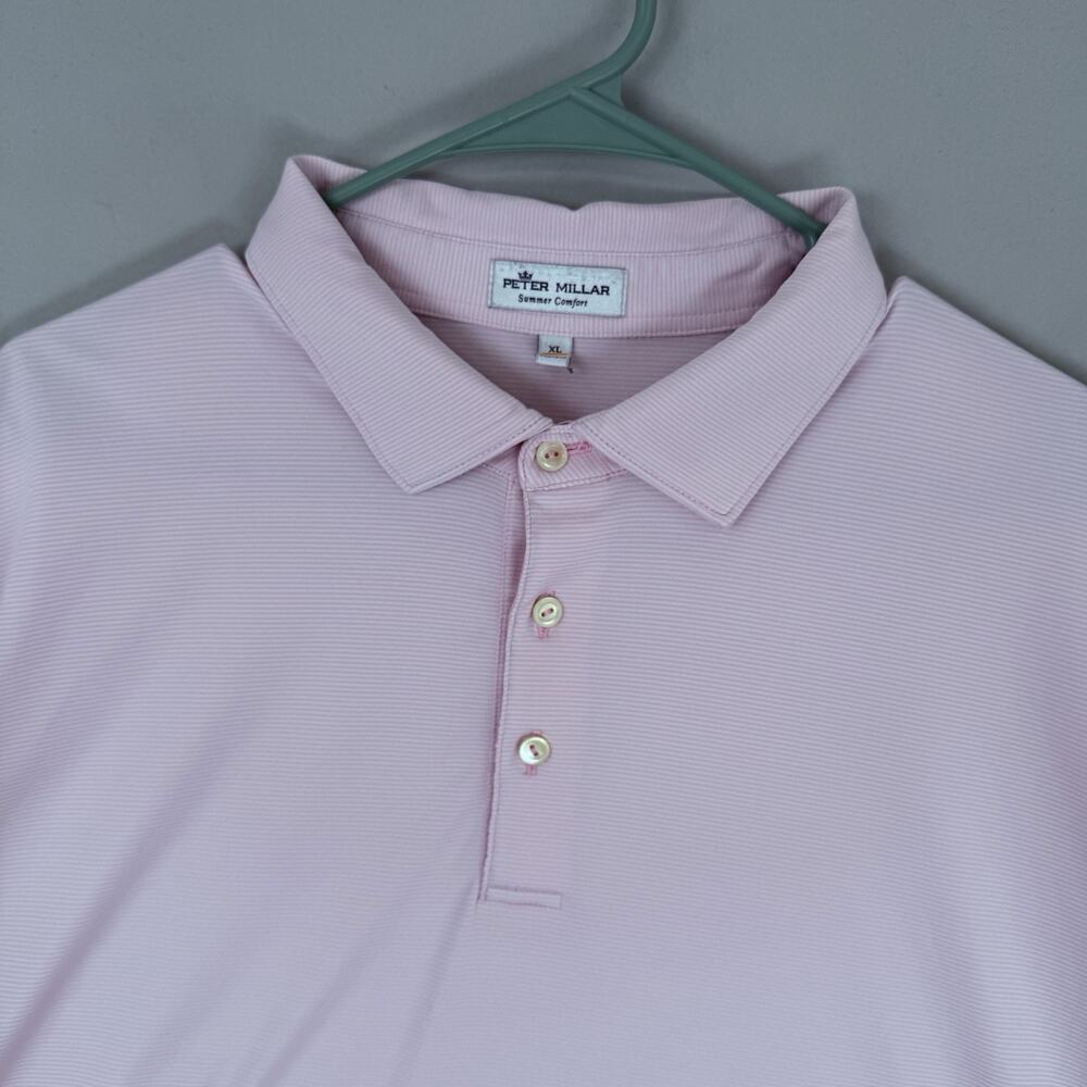 Peter Millar Polo Shirt Mens XL Pink Stripe Short Sleeve Summer Comfort Golf